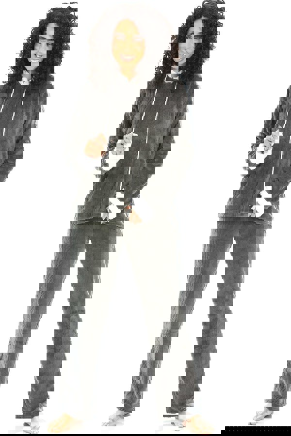 Camille Womens Charcoal Supersoft Fleece Hooded Pyjama Set