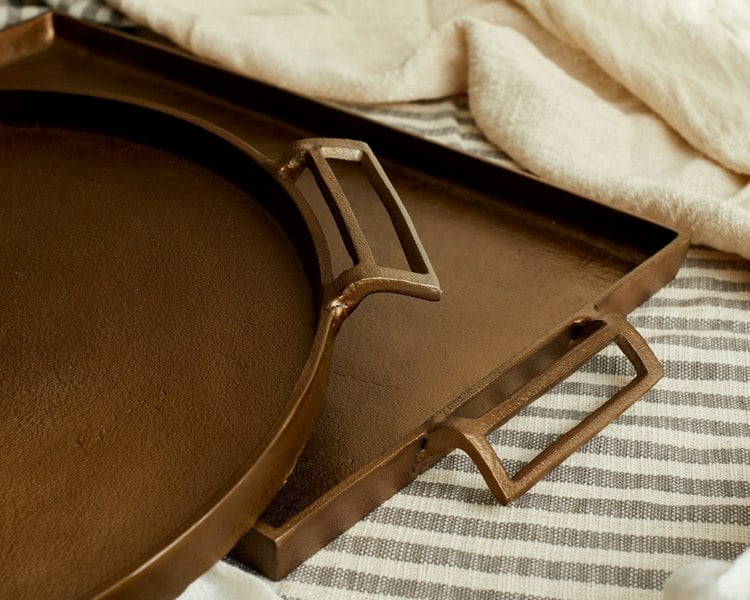 Round Rustic Serving Tray with Handles Bronze Colour What a Host Home