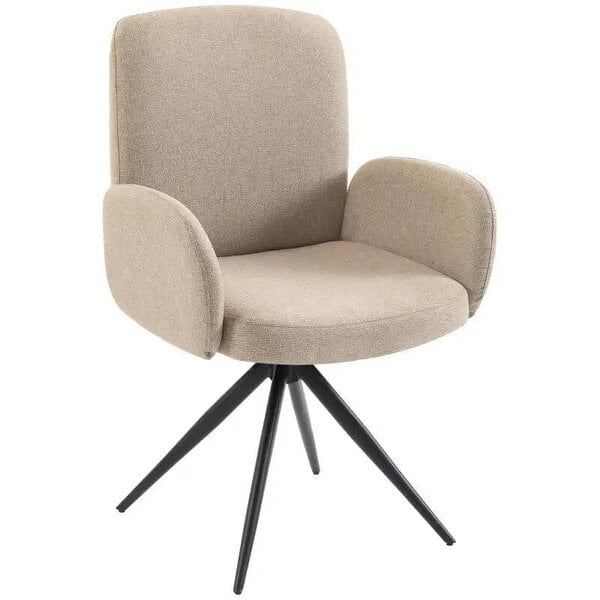 Swivel Accent Chair, Upholstered Linen-Look Armchair with Curved Backrest, Wrapped Armrests for Living Room, Light Brown