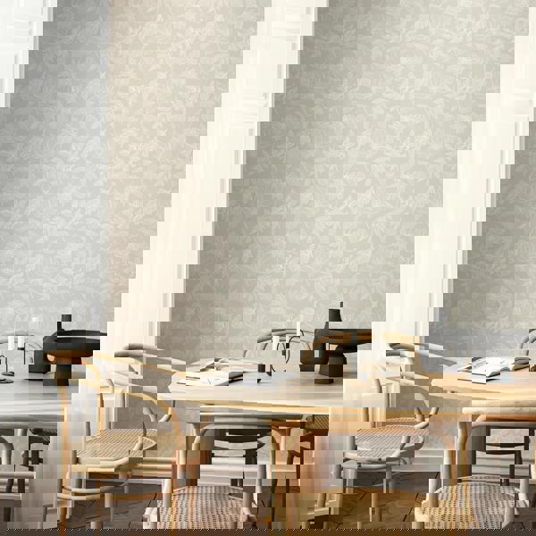 Hoopla Walls Leaf Silhouette - Stone 10m Wallpaper