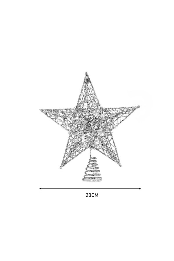 Living and Home 20cm Christmas Tree Topper Silver Glitter Christmas Tree Star with LED Lights