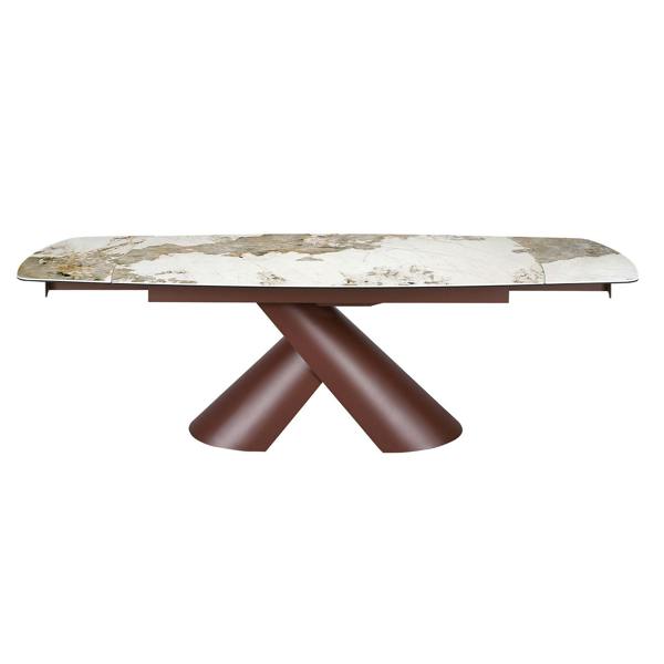 Angel Cerdá Extendable barrel oval dining table in porcelain marble and copper-brown steel 1194