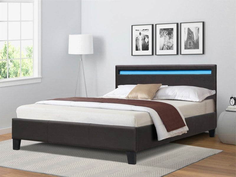 Comfy Living Faux Leather Bed Frame with LED Strip - Contemporary & Illuminating Upgrade for Your Bedroom