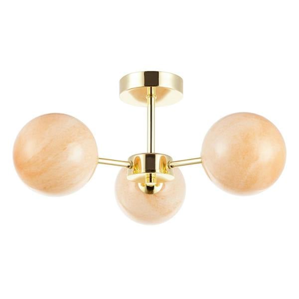 Designer Polished Gold Ceiling Light with Amber Marble Glass Shades Image 8