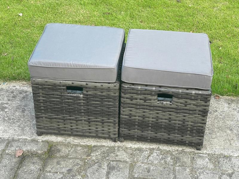 Fimous Wicker PE Rattan Garden Set, Adj Height Table Sofa Dining, Double Seat Sofa, 2 Small Footstools and 2 Side Tables, Dark Grey Mixed