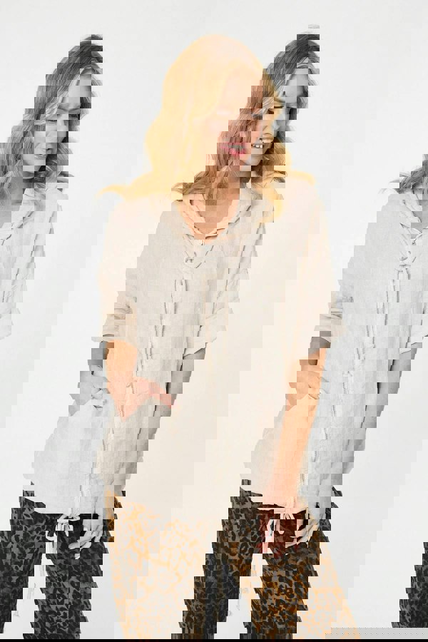 Beige | Zip Front Drawstring Hooded Parka Jacket
