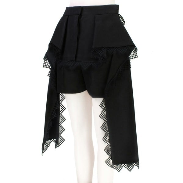 Alexander McQueen black lace trimmed shorts with draped side
