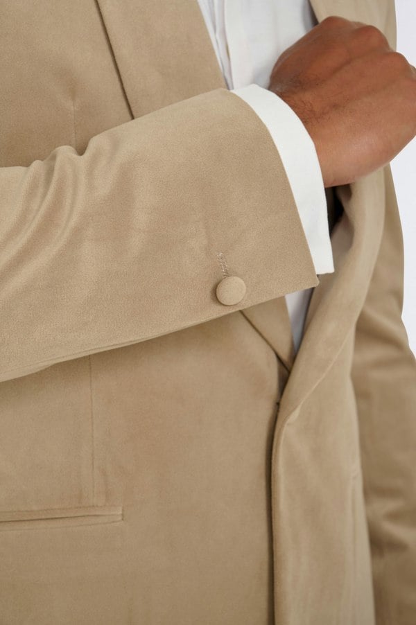 Harry Brown London Leo Velvet Tuxedo Dinner Jacket with Shawl Lapel Detail in Taupe