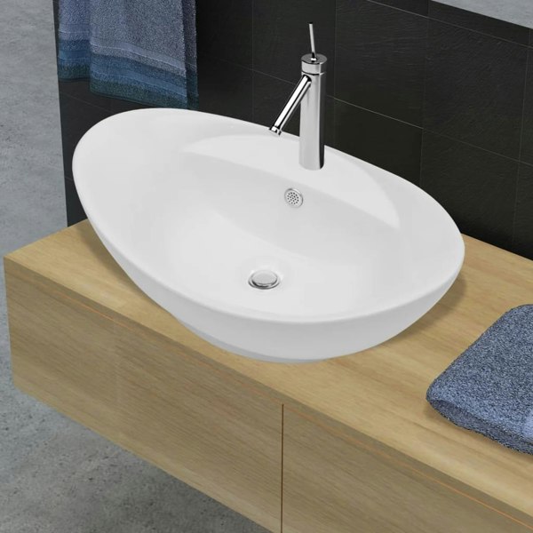 Berkfield Luxury Ceramic Basin Oval with Overflow and Faucet Hole