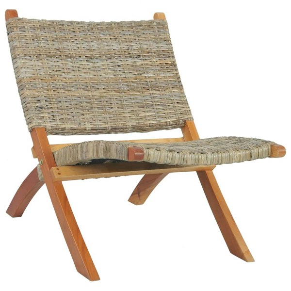 Berkfield Relaxing Chair Natural Kubu Rattan and Solid Mahogany Wood