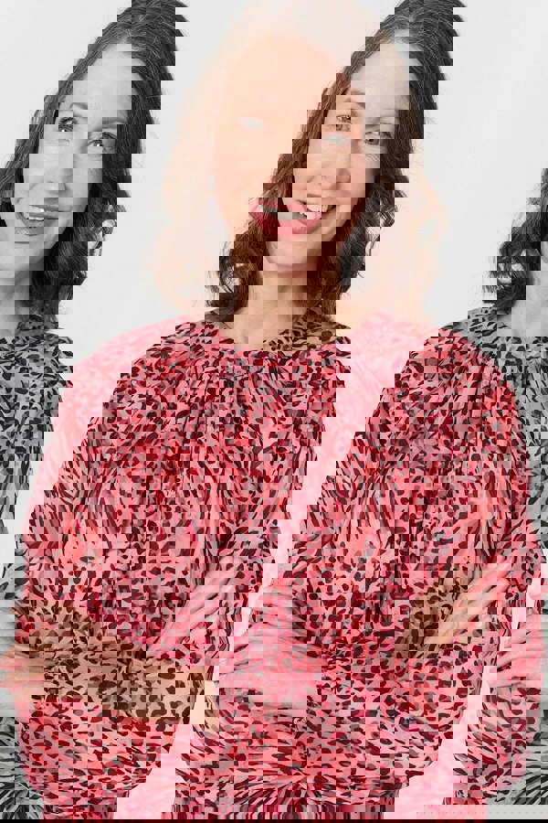 Pink | Animal Print Long Sleeve Tunic Blouse
