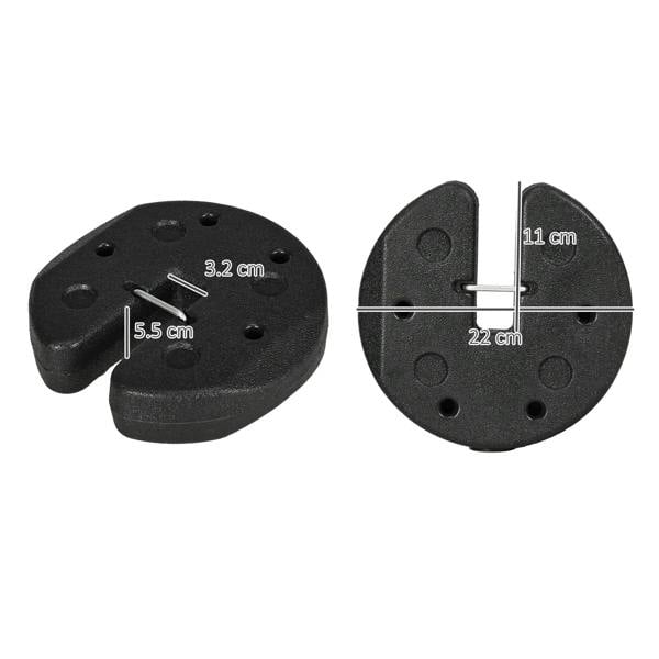 Pair of black gazebo weights with metal pin and mounting holes