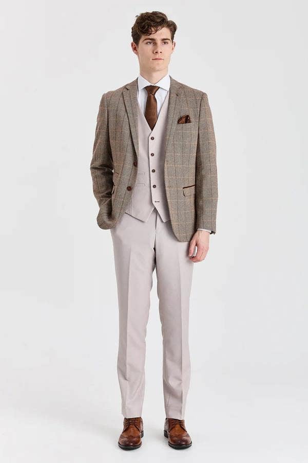 Paul Andrew Harris Brown Tweed Blazer with Mayfair Stone Waistcoat and Trousers