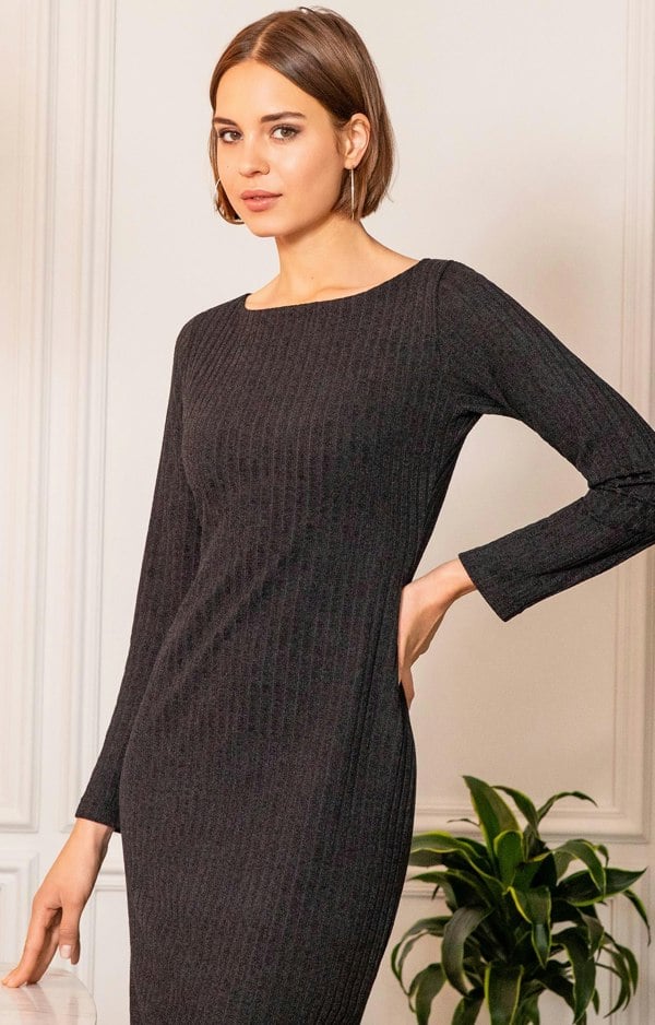 Alie Street London Noelle Rib Knit Jumper Dress (Black)