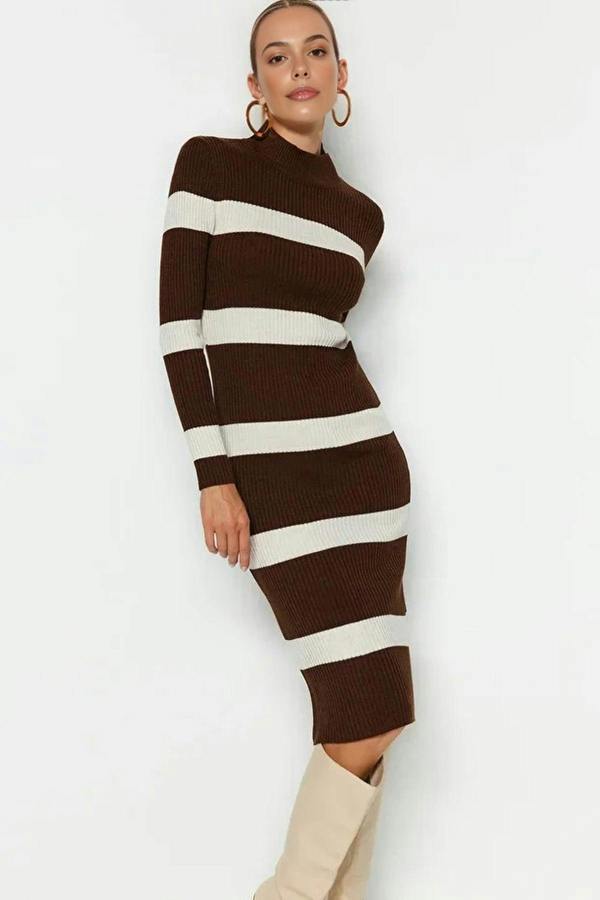 WOVCOR Midi Knit Striped Dress