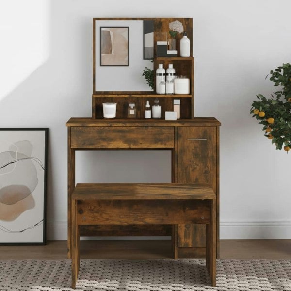 Berkfield Dressing Table with Mirror Smoked Oak 86.5x35x136 cm
