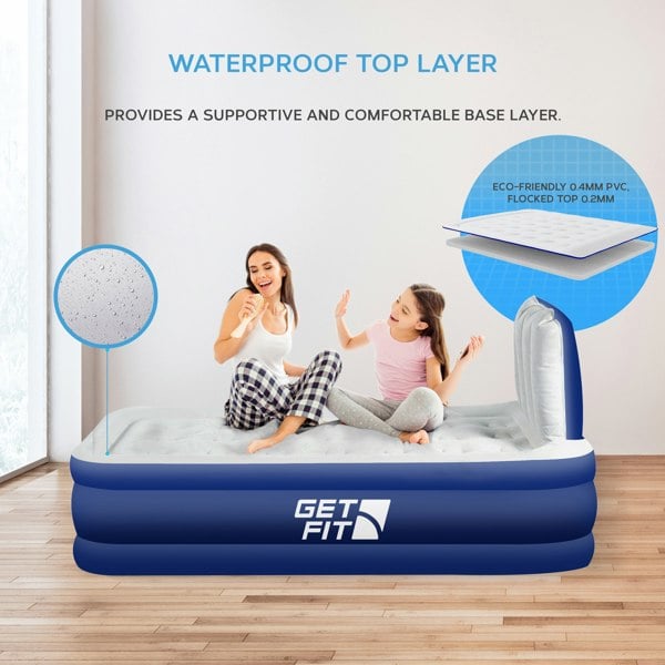Get Fit Blow Up Air Bed With Built In Electric Pump - Headboard & Free Inflatable Pillow