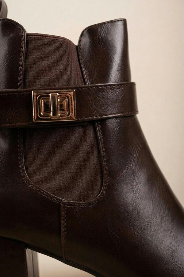 Genevieve Pointed Toe Block Heel Boots - Brown