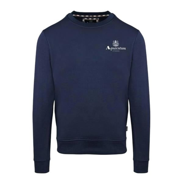 Aquascutum Mens Cotton Blend Ribbed Collar Regular Sweatshirt - Navy - 
