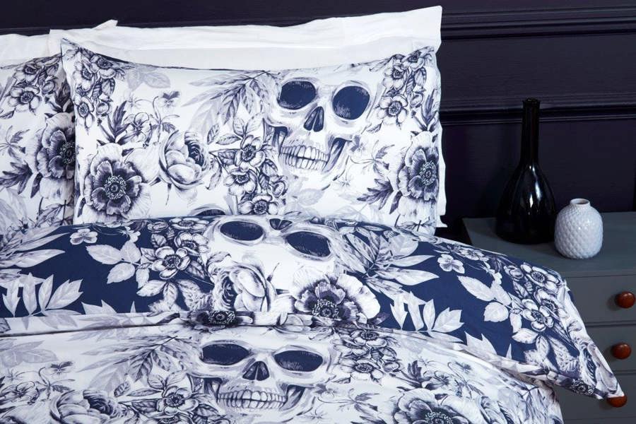 Gothic Skulls Navy Duvet Cover Set