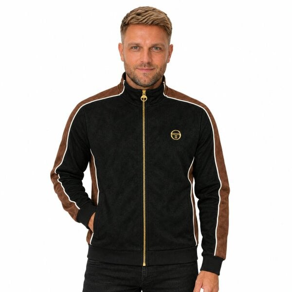 Sergio Tacchini Contrasto Suede Track Top Jacket Black/Potting Soil/Gardenia