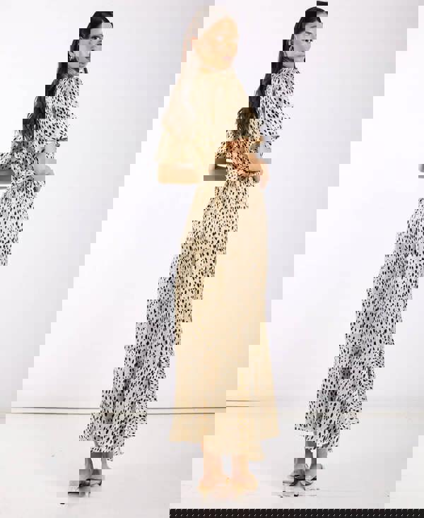 Cream Animal Printed Wrap Midi Dress side