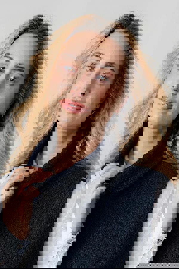 Lily & Me Bramble Boucle Knit Cowl Neck Tank Navy