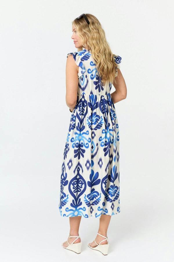 Blue | Printed Cap Sleeve Relaxed Maxi Dress