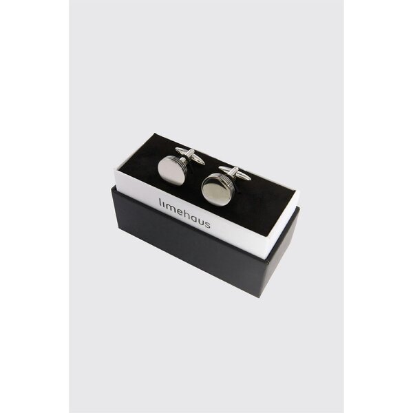 Limehaus Silver Round Onyx Edge Cufflinks