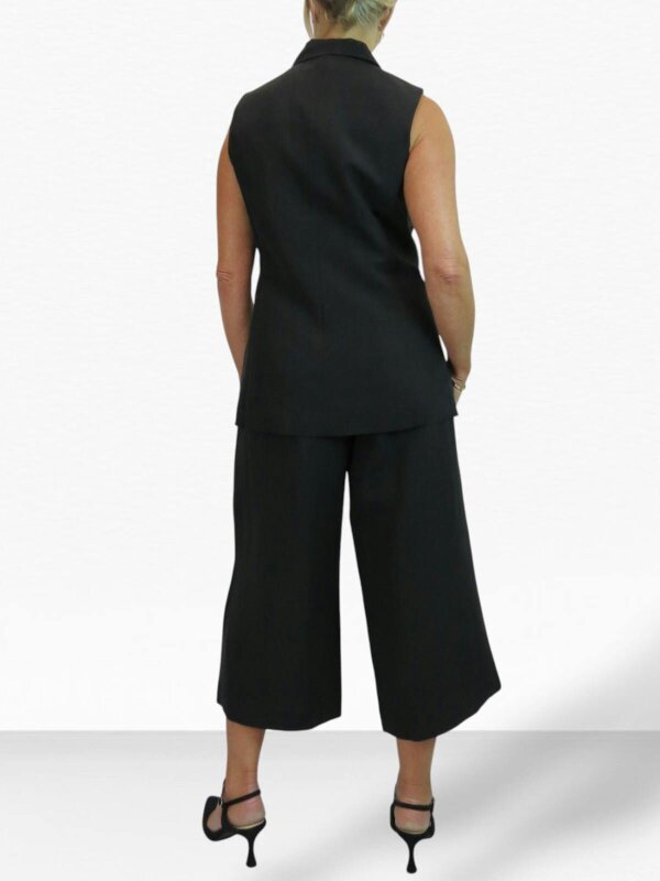 Paulo Due Women's 2 Piece Suit Linen Look Set - Sleeveless Tailored Waistcoat & Cropped Wide Leg Trousers