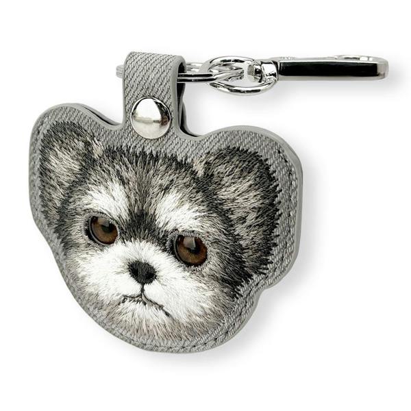 Nimmy Friends Nimmy Big Eye Cute Pet Yorkie Dog Face Airtag Keychain Grey - N-XDY-YSK-027