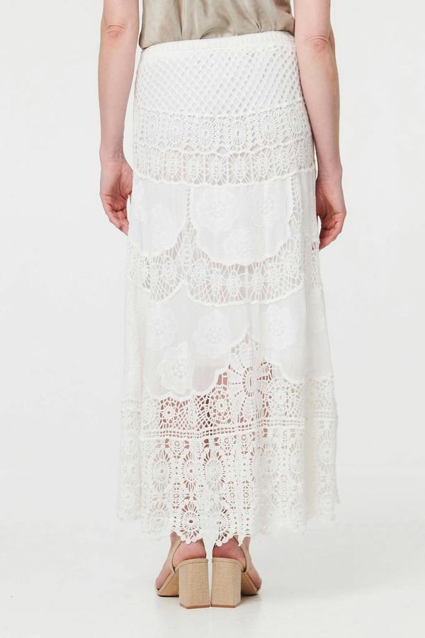 White | Crochet Textured High Waist Maxi Skirt