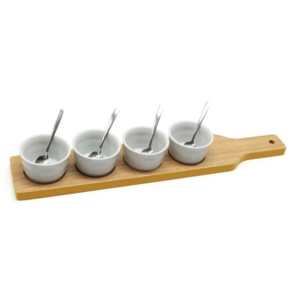 Appetizers Tapas Serving Dishes Set Nibble Cups Wooden Paddle