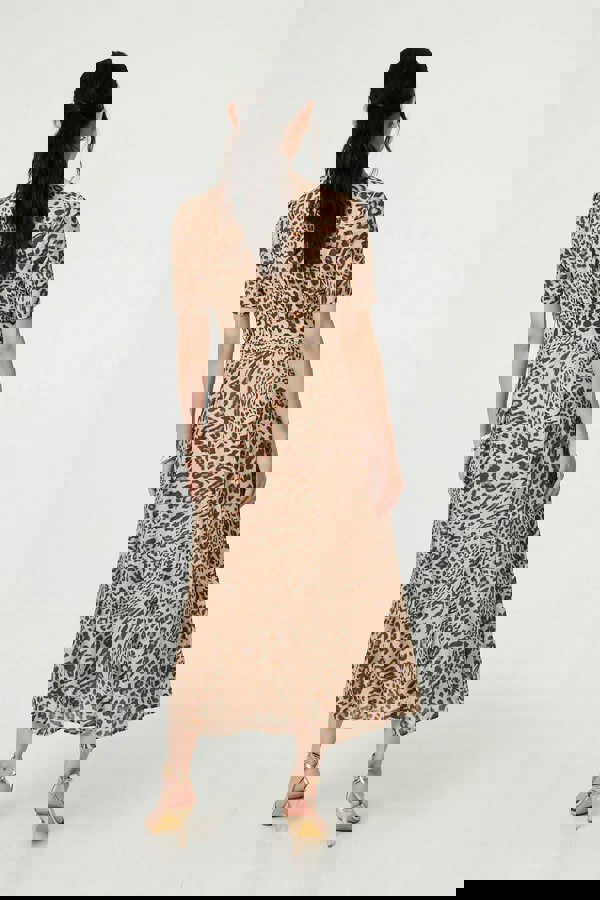 Brown | Animal Print Belt Detail Midi Dress
