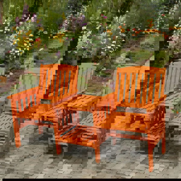 Rafaelo Mobilia Wooden 2 Seater Outdoor Bench With 2 Tier Table Brown