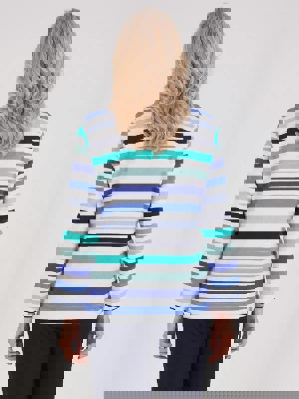 TIGI French Terry Striped Funnel Neck Top