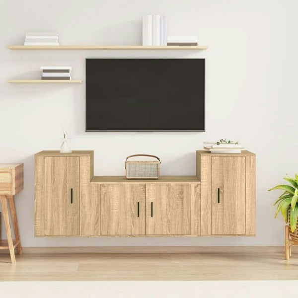Berkfield 3 Piece TV Cabinet Set Sonoma Oak Engineered Wood