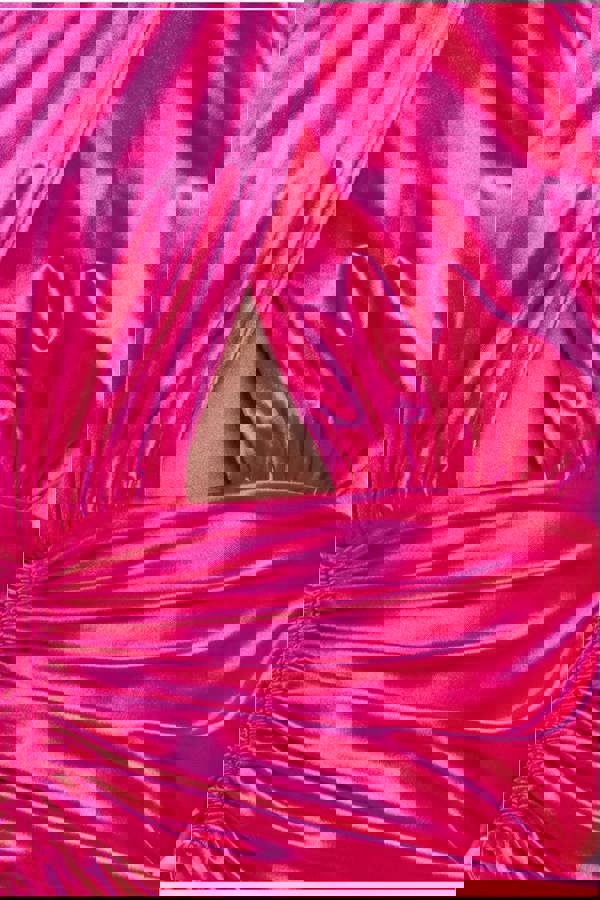 Halter Neck Front Split Satin Maxi Dress - Magenta DR4398