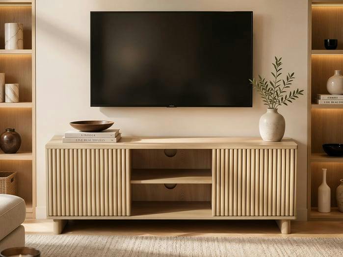 SOLACE+CO Velmor 120cm Ribbed TV Unit with Storage Oak