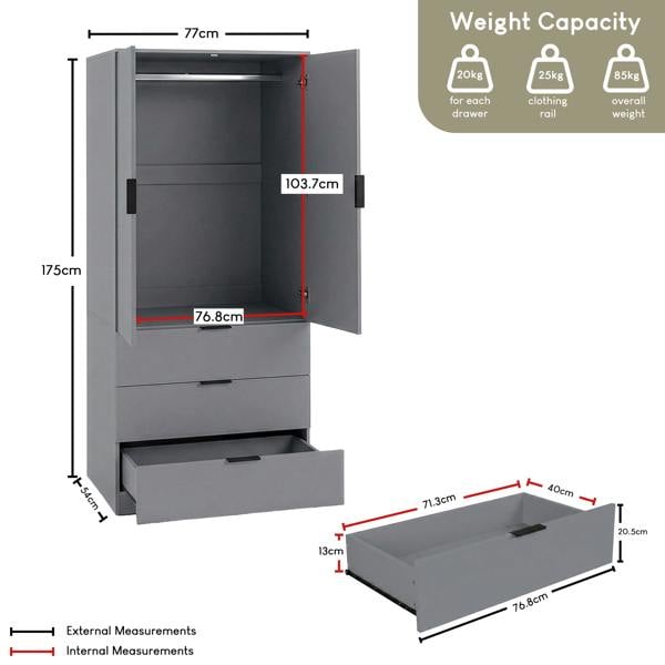 Vida Designs Trega 2 Door 3 Drawer Wardrobe