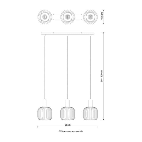 COSYLYTE Clayton 3 Light Ribbed Glass Bar Pendant Light