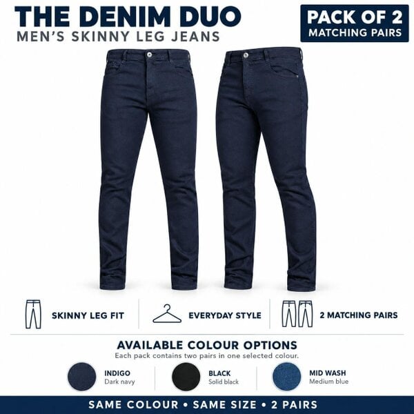 Smart Living Men's Skinny Fit Denim Duo Jeans - Pack of 2 - Indigo