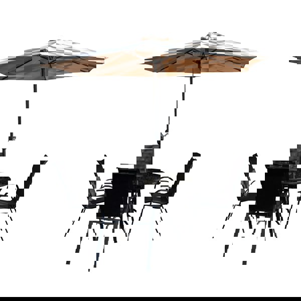 Samuel Alexander Outdoor 4 Person Round Glass Top Garden Dining Table Chairs With Beige Parasol and Base Set