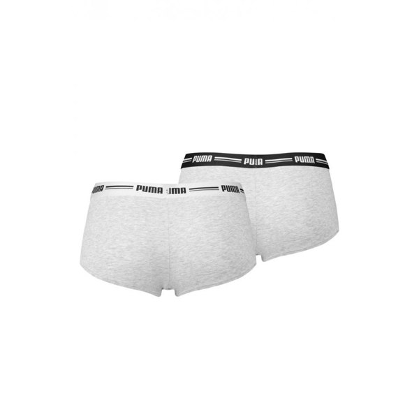 Puma 2-Pack Striped Logo Mid-Rise Mini Shorts, Grey Melange