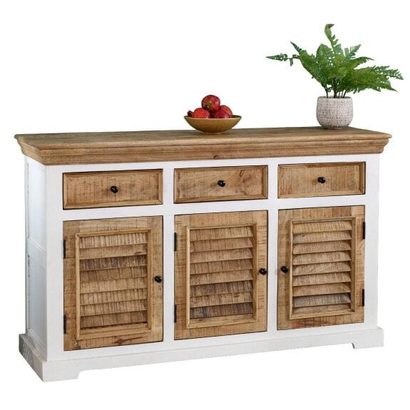Wyld Haus Alington White and Natural Solid Wood Sideboard With 3 Drawers and 3 Doors