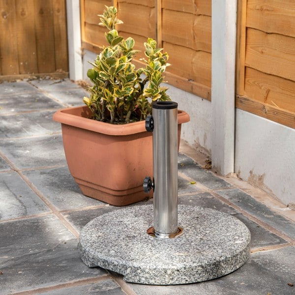 Samuel Alexander 15kg Round Granite Garden Parasol / Umbrella Base Weight Stainless Steel Pole