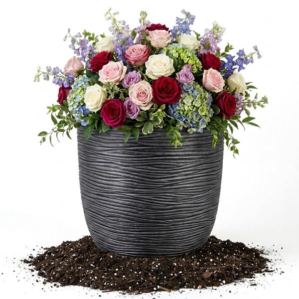  Extra Large Round Pewter Grey Flower Tree Planter For Home & Garden