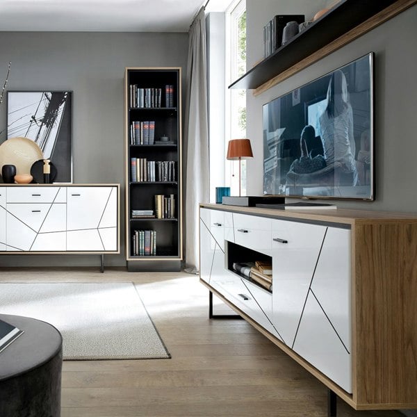 Furniture To Go Brolo 2 Door 2 Drawer TV Unit With the Walnut and Dark Panel Finish