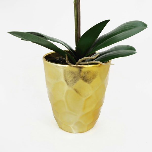 Leaf 54cm Artificial Orchid Plant - Dark Pink Gold Pot