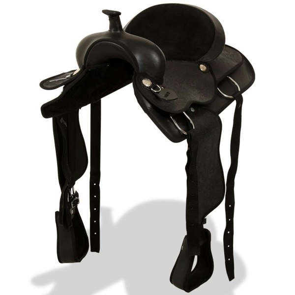 Berkfield Western Saddle. Headstall&Breast Collar Real Leather 17" Black